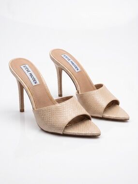 Steve Madden FINAL Natural Snake Beige Pointed Peep Toe Stiletto Heels Womens 6